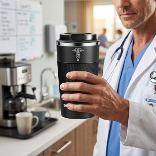 Image of Giftana Personalized Coffee Tumbler with Name, Customized Travel Mug with Lid, Coffee Mug for Men and Women, Birthday Gifts, Valentine's Day Gift, Corporate Gifts for Employee (Doctors)