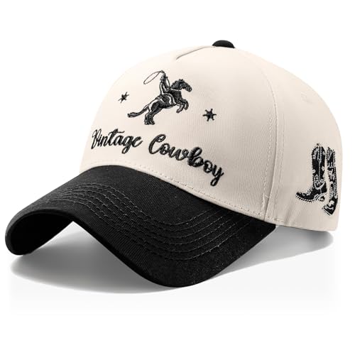 Image of JaGely Two Tone Western Cowboy /Cowgirl Trucker Hat for Women Men Gift Vintage Embroidered Country Baseball Cap