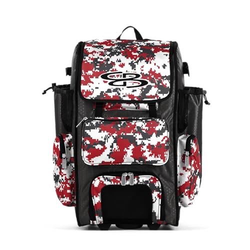 Boombah Rolling Superpack Hybrid Bat Pack PS-9051-3000C23 Digital Camo Charcoal/Red - Wheeled & Backpack Version