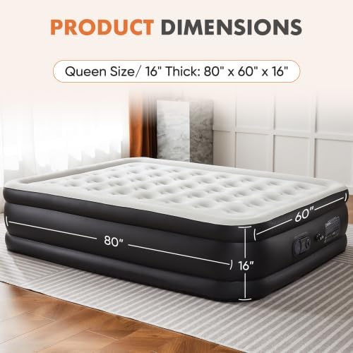Queen Size Inflatable Air Mattress with Built-in Pump Inflatable Air Bed for Guests, Camping & Home