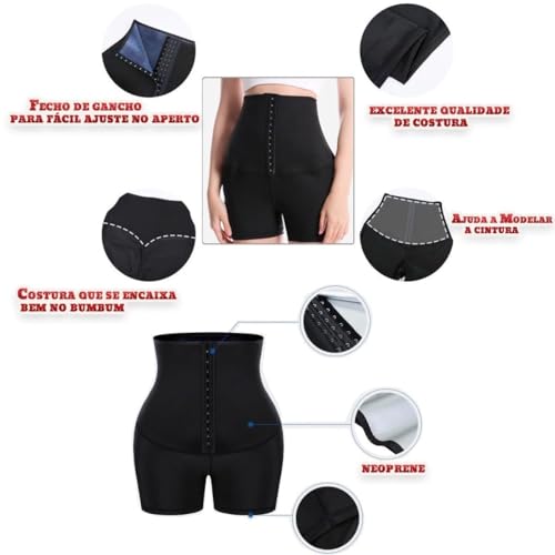 Shorts Feminino Modelador Sauna Neoprene Cintura Alta com Fecho de Gancho Efeito Térmico para Exercí
