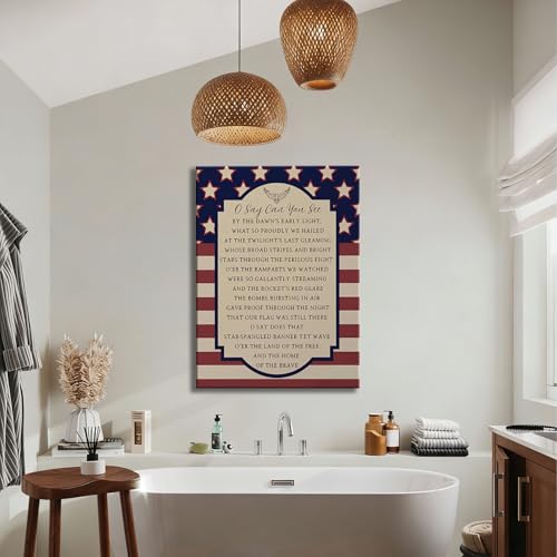 Image of Patriotic O Say Can You See Wall Decor 24x36 In, Star Spangled Banner National Anthem Canvas Art, 4th of July Independence Day Framed Prints for Home & Office, Made in USA