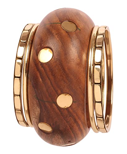 Image of Touchstone wood bracelets for women bangle wooden jewelry handmade artisan bangles natural handcrafted brown olive stylish chunky boho bohemian bracelet brass metal inlaid woods stackable