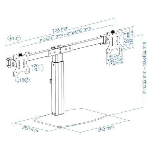 Tooq DB1727TN-B - Supporto Da Tavolo Girevole E Inclinabile Per 2 Monitor/Tv Led Da 17" A 27", Peso Per Braccio 6 Kg, Nero - 13