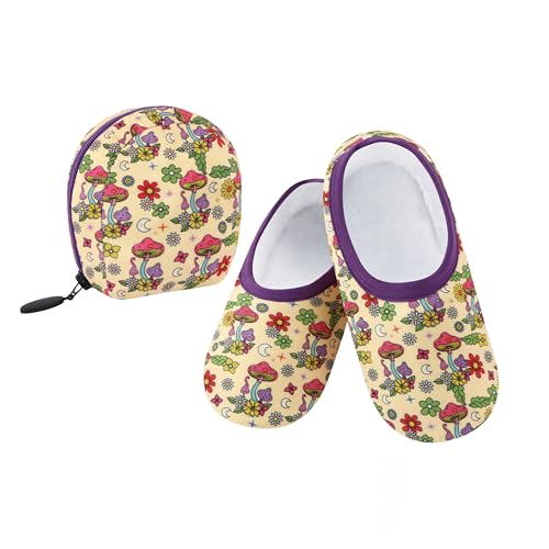 Image of Snoozies Skinnies Packable and Foldable Travel Slippers for Women with Zipper Pouch, Soft Sherpa-Lined Slipper Socks Non-Skid