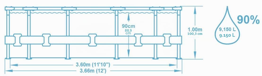 Bestway Power Steel Deluxe 366 x 100 cm, piscina rotonda con robusto telaio in acciaio, set completo, rattan