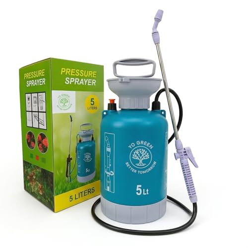 Image of Yo Green 5L Pressure Sprayer - Super Pump Spray Bottle for Gardening, Lawn & Indoor Plants, Adjustable Mist /Jet Nozzle, Durable Hand Compression Watering Can