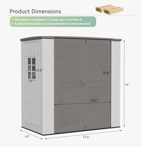 Image of KINYING 6x4 FT Vertical Outdoor Storage Shed,Resin Clearance Outdoor Sheds with Floor,Garden Tool Shed for Lawn Mower /Bike Storage /Trash Cans /Pool Supplies,Lockable