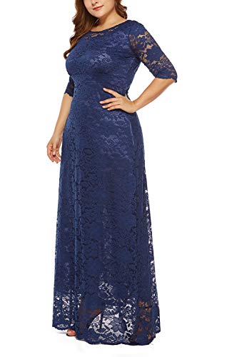 Image of Eternatastic Women's Floral Lace 2 /3 Sleeves Maxi Dress Plus Size Evening Party Dresses