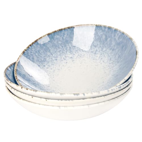 jinsongdafa Ceramics Pasta Bowls Dinner Bowl Set of 4, Salad Pasta plates, Large Serving Bowls for Entertainment, Microwave & Dishwasher Safe, for high-end restaurants and foodies,Azure blue 8.9 Inch