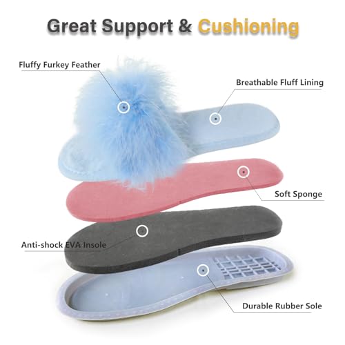 Image of Fur Story Women's Furry Slippers Open Toe Fuzzy Slippers Memory Foam Fluffy House Sandal