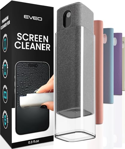 EVEO Screen Cleaner Spray and Wipe - 2-in-1 Car Screen Cleaner & iPhone Cleaner Touchscreen Mist Cleaner for Laptop, Computer, MacBook, iPad and More - Streak-Free Shine - Grey
