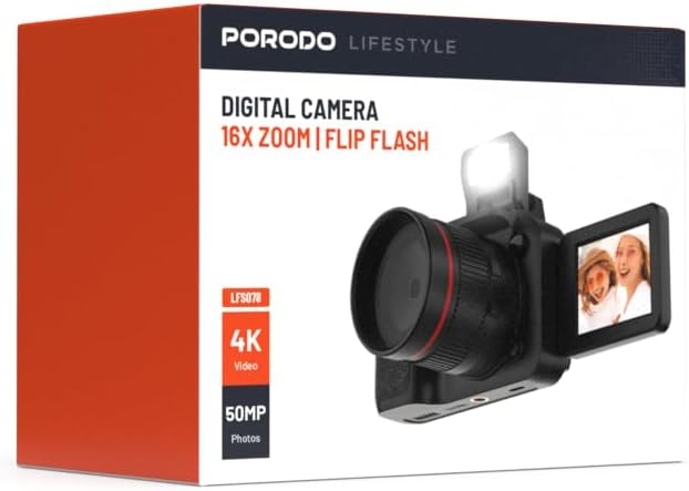أمام view of the Porodo Lifestyle 4K Digital Camera retail box.
