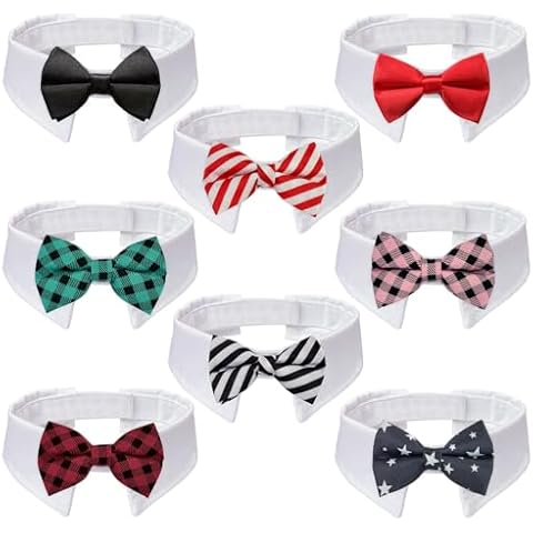 Cat Bow Tie Collar, KOOLMOX Adjustable Cat Tuxedo Collar Sewed with Pet Cat Bowtie Cat Accessories Male Cat Collar for Small Puppy Boy Dog Collars Cat Wedding Outfit Birthday Gift Cat Bows Cover