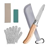 VEGOATY Set da intaglio per bambini di alta qualità, pieghevole, con manico in legno, per bambini a partire dai 6 anni in su, con guanti resistenti al taglio, fodero per coltelli