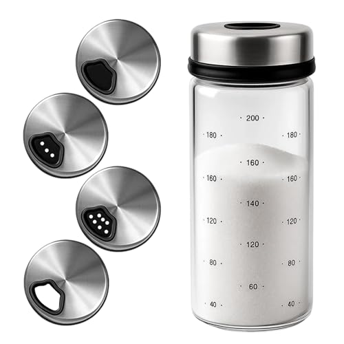 Salt Shaker Adjustable Rotating Lid Salt and Pepper Shakers 5.5cm×5.5cm×14cm 200ml Spice Dispenser for Kitchen and Outdoor Use Seasoning Shaker with Precise Control