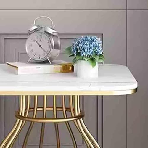 Image of Modern Gold Metal Side Table with White Marble Finish Top & Bottom Shelf, 20 Inch Round End Table, 26 Inch Height Accent Table, Luxury Living Room Sofa Side Table, Bedroom Nightstand, Contemporary