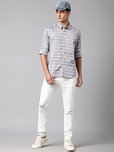 Image of Dennis Lingo Men's Cotton Slim Fit Striped Casual Shirt (Long Sleeves)