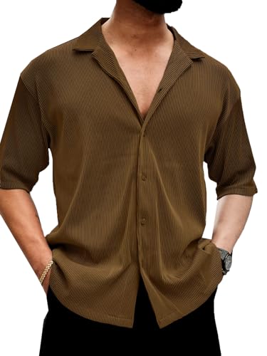 Image of Men's Button Down Collar Neck t-Shirt (40, Dark Brown)