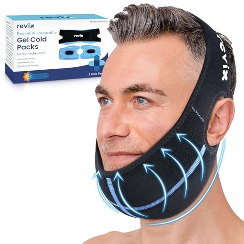 Image of REVIX Wisdom Teeth Ice Pack Head Wrap with 3D Sewing Jaw Ice Pack for Face Oral Surgery Pain Relief for TMJ, Tooth Extraction & Teeth Removed, Extra Snug Fit with 4 Hot Cold Gel Packs, Black-Packs 2