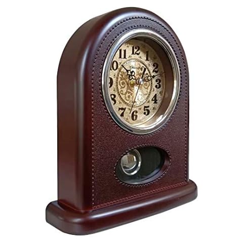 Beesealy Table Clock, Silent Table Clock, Modern Decorative Table Clock with Pendulum Desk Clock, Silent and Non-Ticking, Easy to Read in The Office/Bedroom/Living Room (Brown) Cover