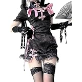 [ssetoy] セクシー チャイナ チャイナドレス メイド チャイナ 服 コスプレ ゴスロリ 可愛い フリル リボン ロリータ ワンピース 萌え ボンデージ ボディコン ミニ コスチューム 中華 チャイナ風 ランジェリー 衣装 仮装 ハロウィン レディース (ブラック)