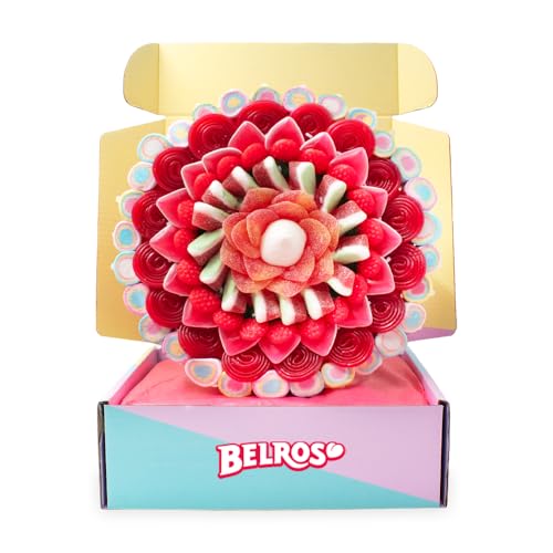 BELROS Tarta Golosinas Grande Estilo Abrazo con Efecto Flor. Ocasión Especial Mama y Papá. Idea para Cumpleaños y Celebraciones. Ideal para Regalos. Combinación Chuches Dulces y Ácidas