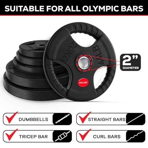 Gallant 2 Inch Olympic Weight plates - Rubber Coated Cast Iron Weight Plates With Tri Grips, 2.5kg, 5kg, 10kg, 15kg, 20kg, 25kg, 35kg, 50kg & 100kg Olympic Barbell Weights Plates Set Weight Lifting - Image 3