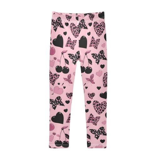 ALAZA Girls' Leggings Children's Yoga Pants Skinny Printed Dance Leopard Heart Cherry Comfortable 4T