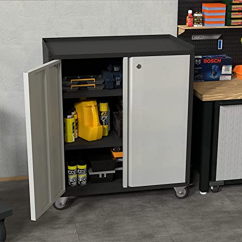 Jaord Metal Garage Tool Cabinet With Wheels, Metal Locker Lockable With One Adjustable Shelf And 2 Door, Tool Cabinet For Garage, Utility Room, Home, Office #TOP5