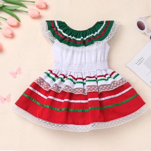 IKADEX Baby Girls Mexican Dress Headband Traditional Striped Cinco de Mayo Día de Muertos Dresses3