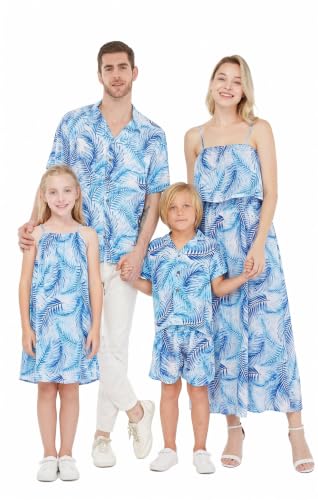 Image of Hawaii Hangover Family Matching Hawaiian Clothes, Simply Blue Leaves | Family matching Hawaiian outfits, Simply Blue Leaves, lightweight rayon, machine washable, tropical leaf print, luaus