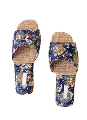 Espadrilles Tatami Japanese House Slippers for Women Cute Satin Home Flats Slip on Slides Open Toes Breathable Lightweight No Slip Comfort Wear Shoes Indoor Bedroom Matching Slippers for Couples