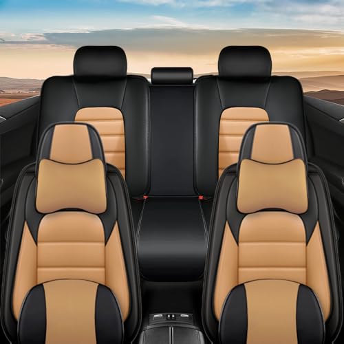 Image of Nappa Leather Seat Covers for Subaru Outback 2006-2024,Luxury Car Seat Covers Full Set,Waterproof Seat Protectors Auto Seat Covers,Breathable Nonslip Interior Cover Seats for Cars(Black and Orange)