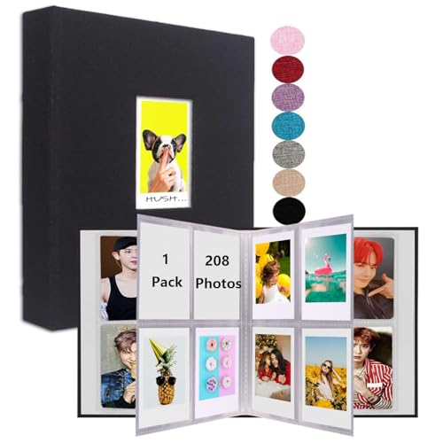 GPIRAL 2x3 Photo Album 208 Vertical Photos - Linen Front Window, Photo Album Compatible with Fujifilm Instax Mini Film 7s 8+ 9 11, Polaroid Snap/PIC 300, HP Sprocket, Zip Printer, Black
