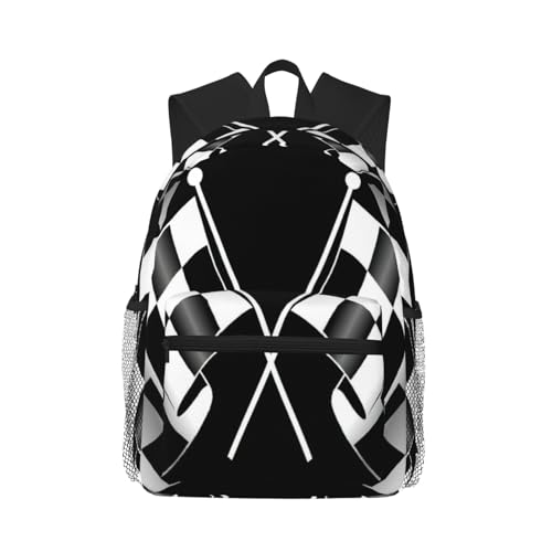 Sac à dos de voyage noir et blanc imprimé drapeaux à carreaux