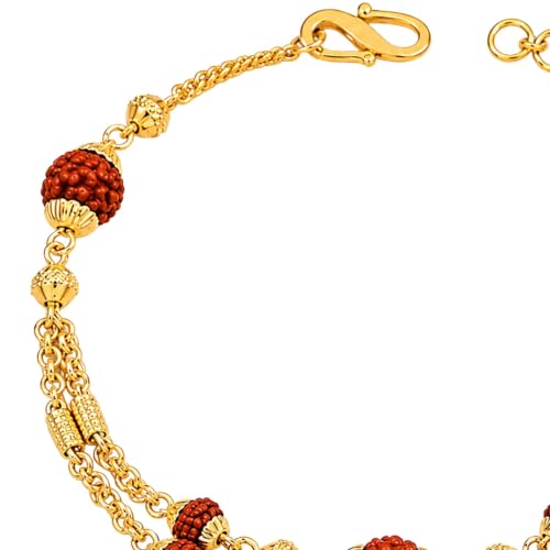 Image of I Jewels Gold Plated Rudraksha Bracelet Rakhi with Roli Chawal & Rakshabandhan Card for Brother /Bhai /Bro /Men