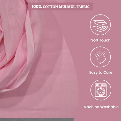 Image of 100% Pure Cotton Solid Mulmul Fabric Material|Reusable Ultra Fine Mulmul Fabric|Lightweight Soft Smooth Piece Linning,Stole,Dupatta,Cushion Pillow Cover (Primrose Pink,2.5 Meters)