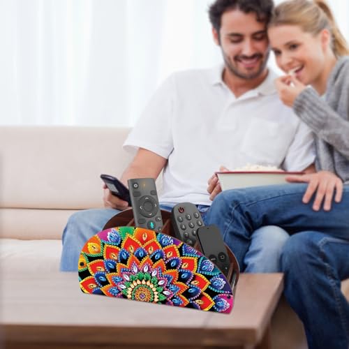 Image of DIY Diamond Painting Storage Box Mandala Design 5D Rhinestone Diamond Art Case Multi-Compartment Wooden Desktop Organizer for TV AC Remotes Makeup Brushes Pens Holder Tabletop Craft Storage