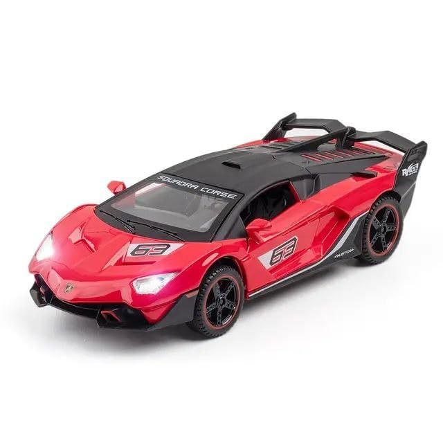 Image of Metal Pull Back Diecast Car 1:32 Lamborghini Sc18 Alston Pull Back Car Model with Sound Light Boys Gifts Toys for Kids. (Red)