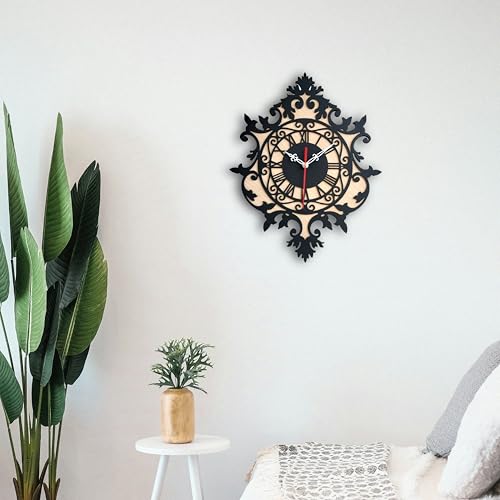 Image of Antique Geometric Design Handmade Wood Wall Clock, Big Size Modern Wall Clock for Home Decor (Black, and Rose Wood) Size 30Cm X 39Cm, MBCL01