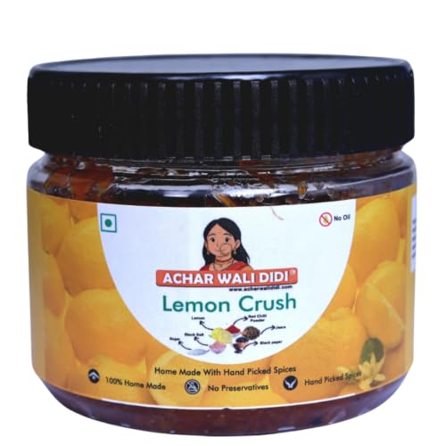 Achar Wali Didi Lemon Crush Pickle Khatta-Meetha in Fresh Homemade Oil-Free Nimbu ka Achar with No Onion or Garlic Traditional Lemon Chunda Style Sweet & Sour Pickle No Chemical Preservatives (300g)