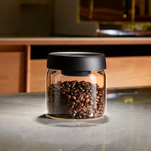 Coffee Bean Storage Container Vacuum Glass Jar with Airtight Lid Food Storage Containers - Perfect for Coffee Beans Tea Sugar Candy Spices Rice (500ml/16.9 Ounces)