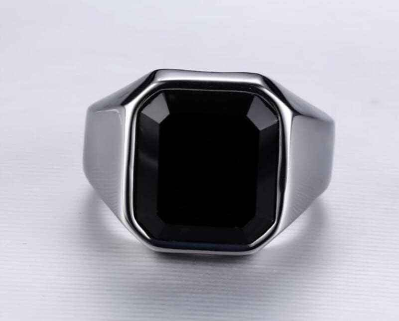 QUSIIOSLK Solid 316L Stainless Steel Black Onyx Rings Turkish Handmade Square Natural Agate Signet Rings for Men High Polish Simple Statement Ring Jewelry Gift for Him 7 - Image 2