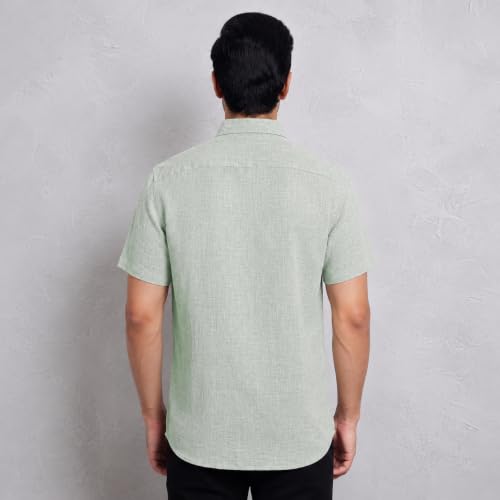 Image of TOPLOT Men's Casual Short Sleeve Button Down Shirt | Lightweight Breathable Textured Linen Formal Shirt | Summer Beach Vacation Relaxed Fit Man Shirts (5260)