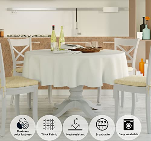 Image of HOME COLORS.IN Plain Solid Cotton 4 Seater Round Table Cover - Durable - Machine Washable - Every Day use Dining Table Cloth - 60 x 60 Inch - Cream