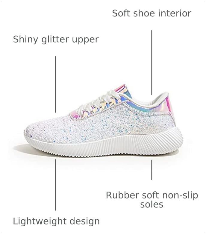 Image of BELOS Women's Glitter Shoes Sparkly Lightweight Metallic Sequins Tennis Shoes Casual Retro Braided Walking Shoes