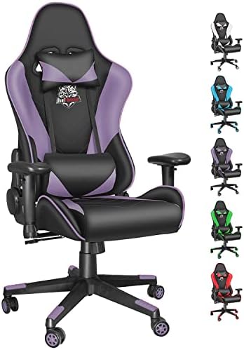 Dvenger Video Game Chairs, Ergonomic Office Chairs, Leather Reclining High Back Computer Office Chair Swivel with Lumbar Support Headrest Comfortable Gaming Chairs for Adults Gamer Teens, Purple