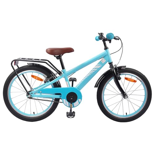 Runheo Bicicleta infantil de 18 pulgadas, marco de acero azul cielo para 5 – 7 años de edad, 115 – 125 cm, con freno, guardabarros, timbre, soporte adecuado para exteriores, ciudad y paseos por la