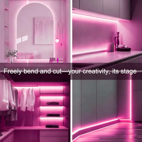 Image of ZSLAIFU Battery Powered LED Strip Lights, 3.3FT COB LED Strip Light, Battery Operated LED Lights, Pink LED Strip Lights Battery Powered for Closet, Cabinet, Shelf, Kitchen, DIY Lighting